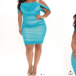 Fashion Nova Blue Ruched Bodycon Mini Dress
